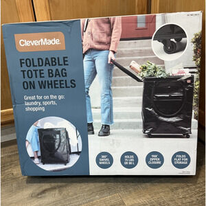 CleverMade Foldable Tote Bag on Wheels 14”Lx18”Wx24”H Soft Grip Black